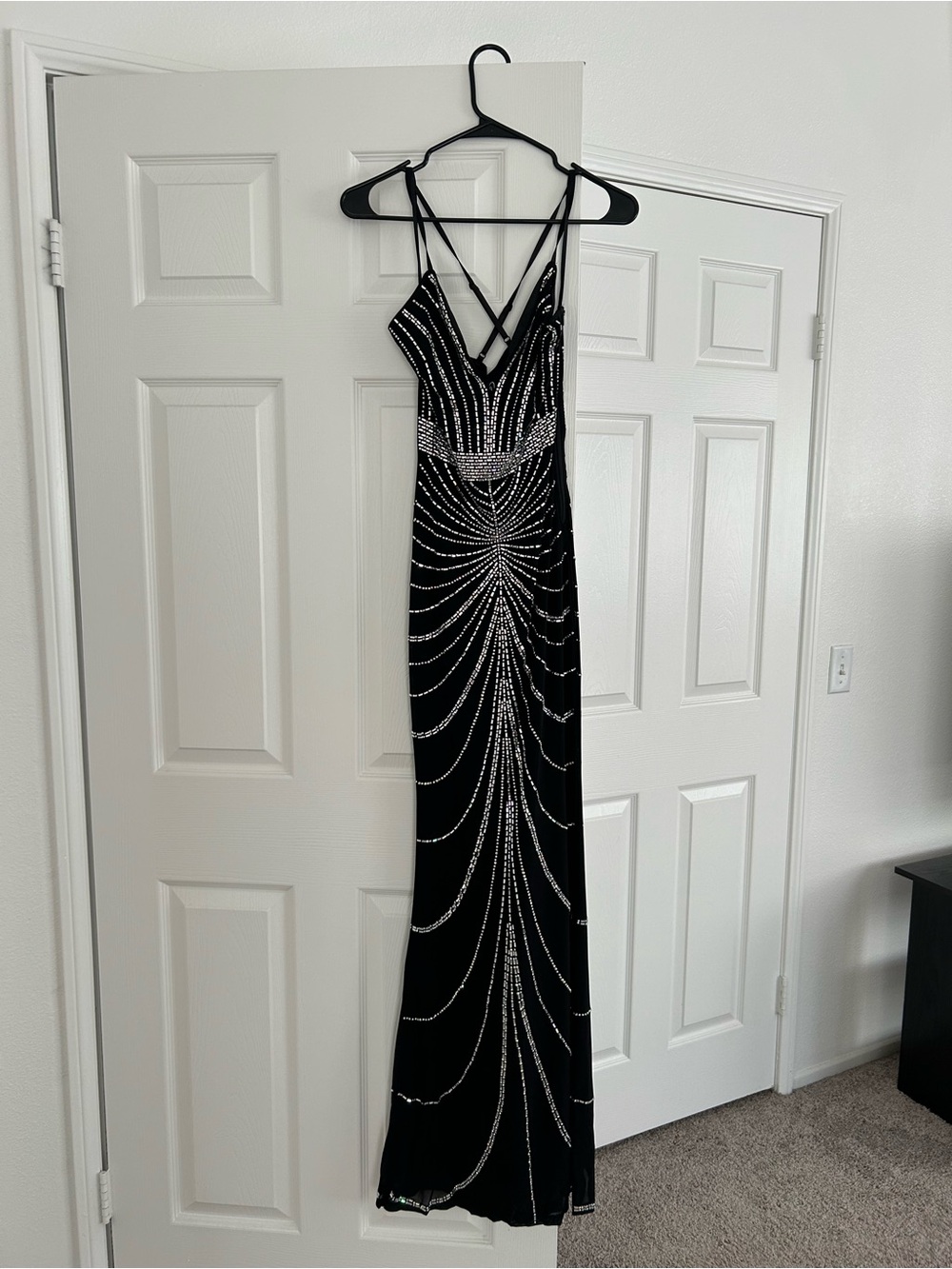 Windsor Black Beaded Strappy Prom Gown